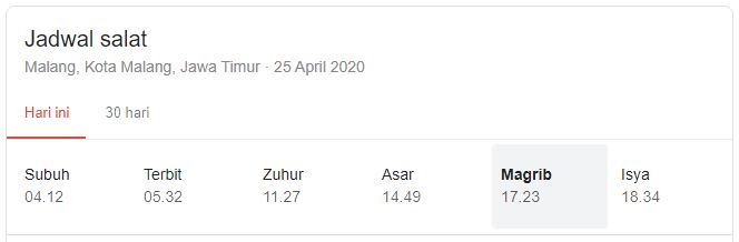 Jadwal Azan Magrib 25 April 2020