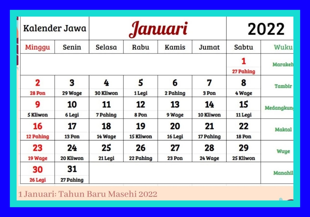 Bulan januari 2022 kalender islam