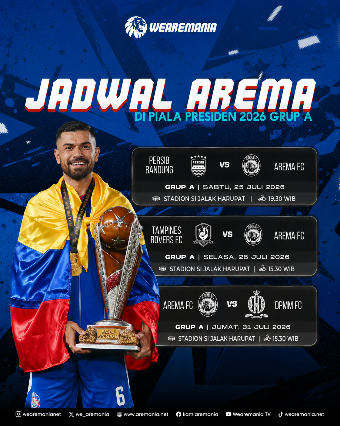 Jadwal Arema di Piala Presiden 2026: 3 Big Match Menanti Singo Edan
